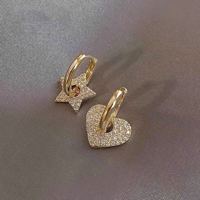 Pendientes De Diamantes De Imitación Con Incrustaciones De Estrella De Cinco Puntas De Corazón Simple A La Moda Al Por Mayor Nihaojewelry