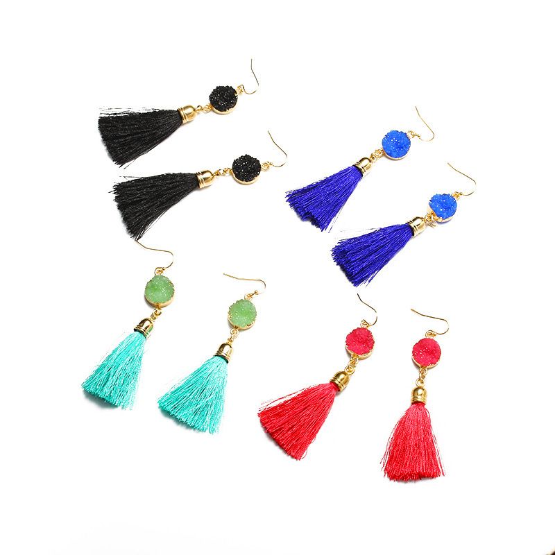 Fashion Resin Round Multicolor Tassel Earrings Wholesale Nihaojewelry