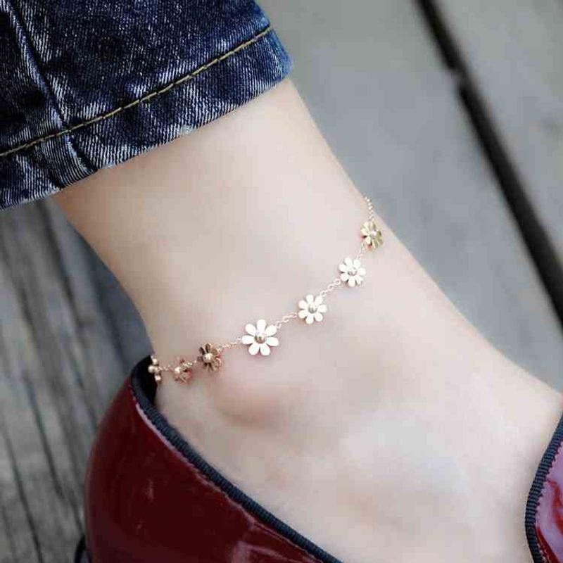 Women's Titanium Steel Flower Anklet