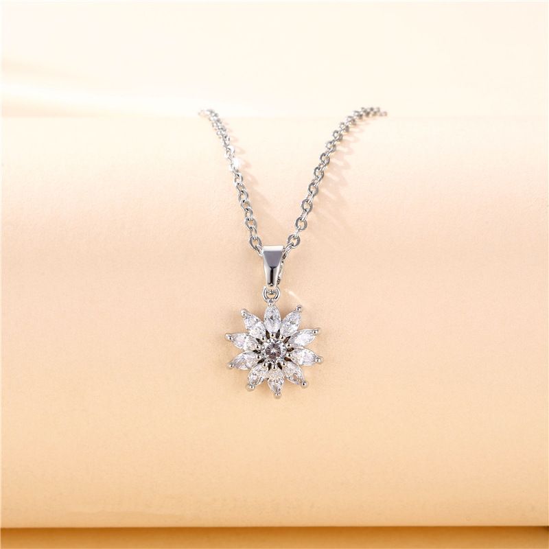 Snowflake Inlaid Zircon Copper Pendant Stainless Steel Chain Necklace Wholesale Nihaojewelry