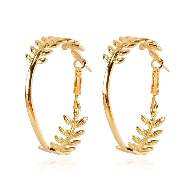 Metal Simple Leaf Hollow Fashion Round Earrings Wholesale Jewelry Nihaojewelry