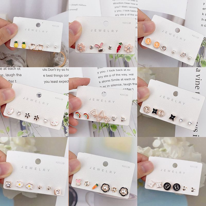 Korean Simple Combination Fruit Geometric Inlaid Zircon Earrings Wholesale Nihaojewelry