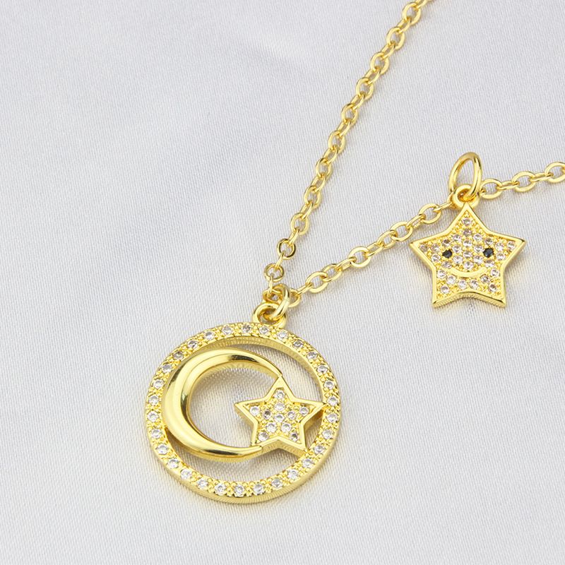 Star Moon Zircon Pendant Stainless Steel Necklace Wholesale Nihaojewelry
