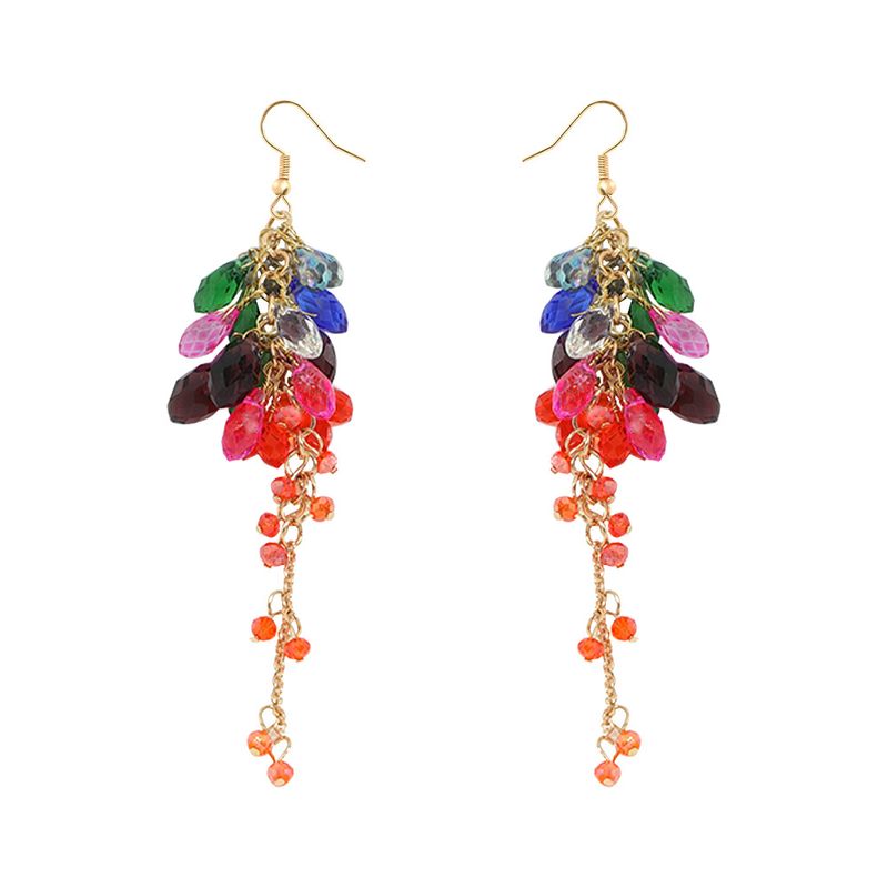 Color Crystal Flower Long Fringed Earrings Wholesale Jewelry Nihaojewelry