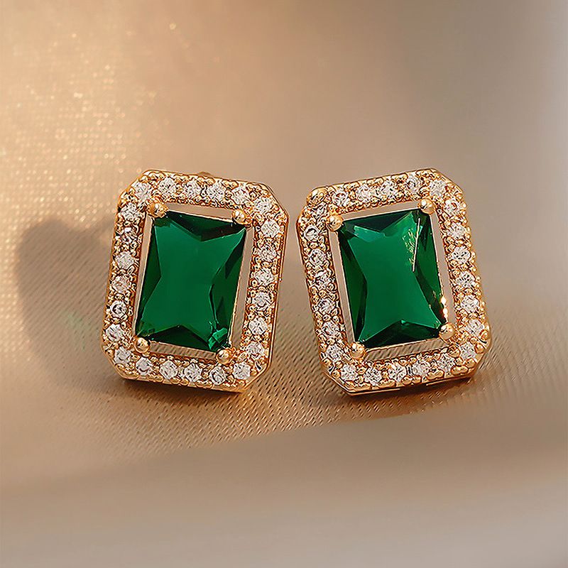 Pendientes Cuadrados De Diamantes De Imitación Verde Rojo Retro Al Por Mayor Nihaojewelry
