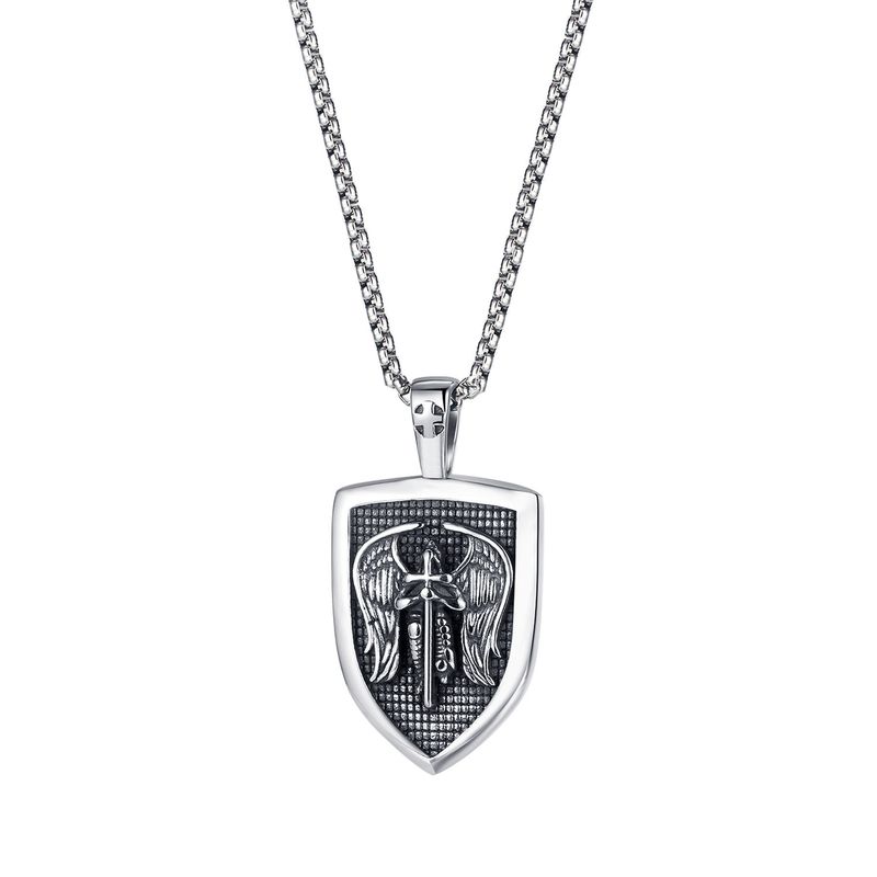 Retro Shield Carved Pendant Stainless Steel Necklace Wholesale Nihaojewelry