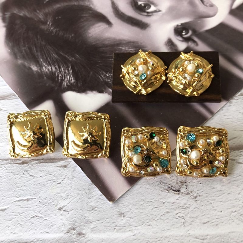 Retro Geometric Pearl Diamond Earrings Wholesale Nihaojewelry