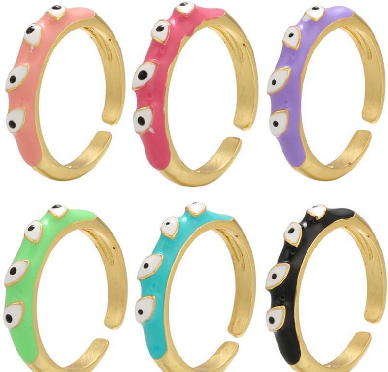 Fashion Color Dripping Oil Eye Opening Adjustable Copper Ring Wholesale Nihaojewelry