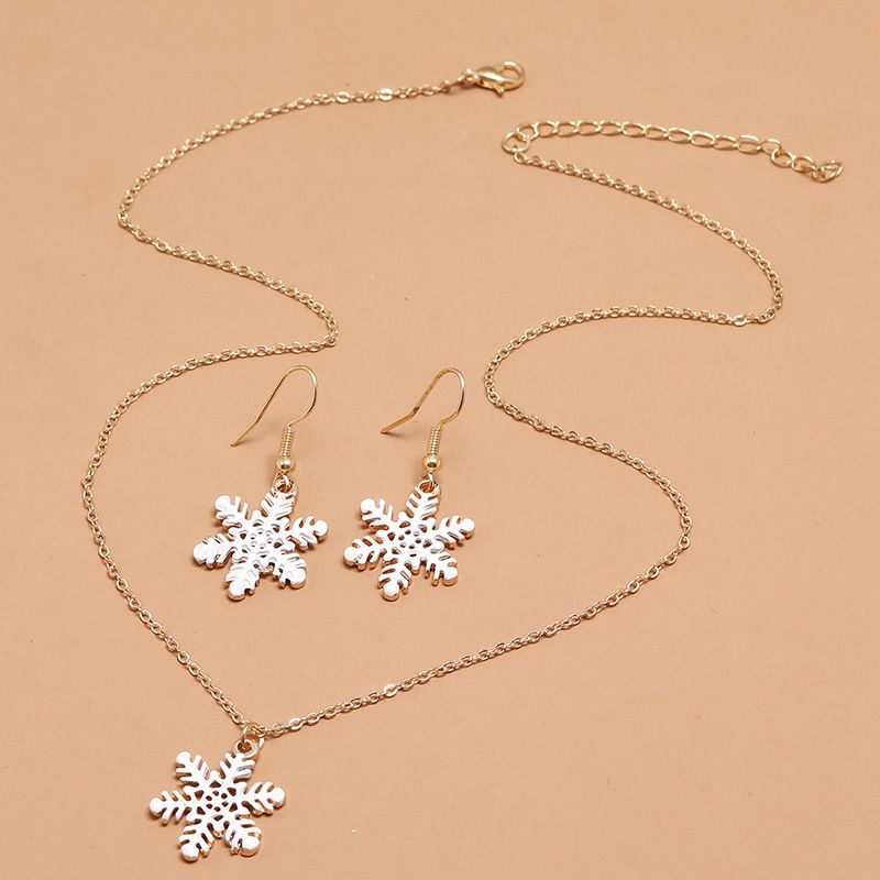 Simple Dripping Oil Christmas Snowflake Earrings Necklace 2-piece Set Wholesale Jewelry Nihaojewelry