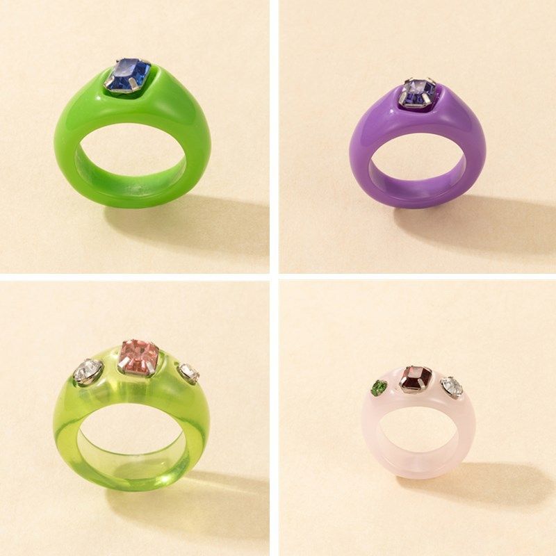 Simple Solid Color Inlaid Rhinestone Transparent Resin Ring Wholesale Nihaojewelry