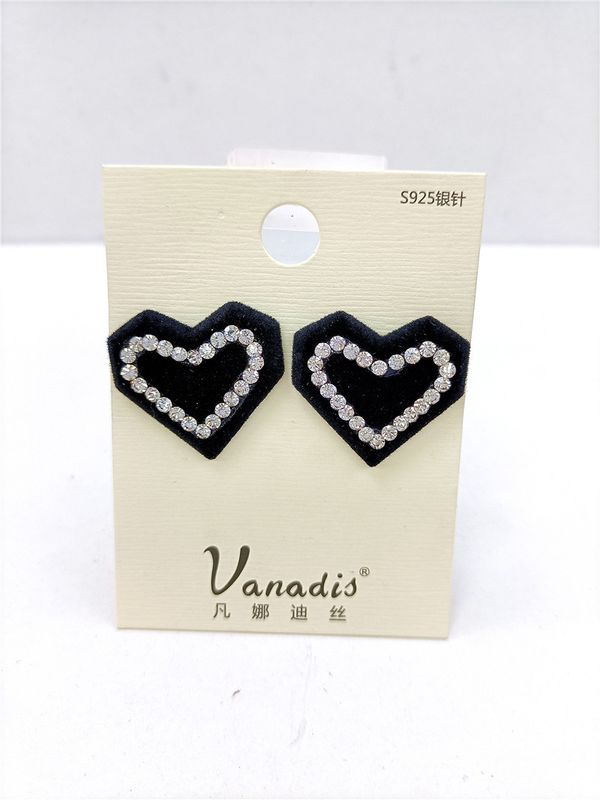 Simple Fashion Flocking Black Heart Inlaid Rhinestone Earrings Wholesale Nihaojewelry