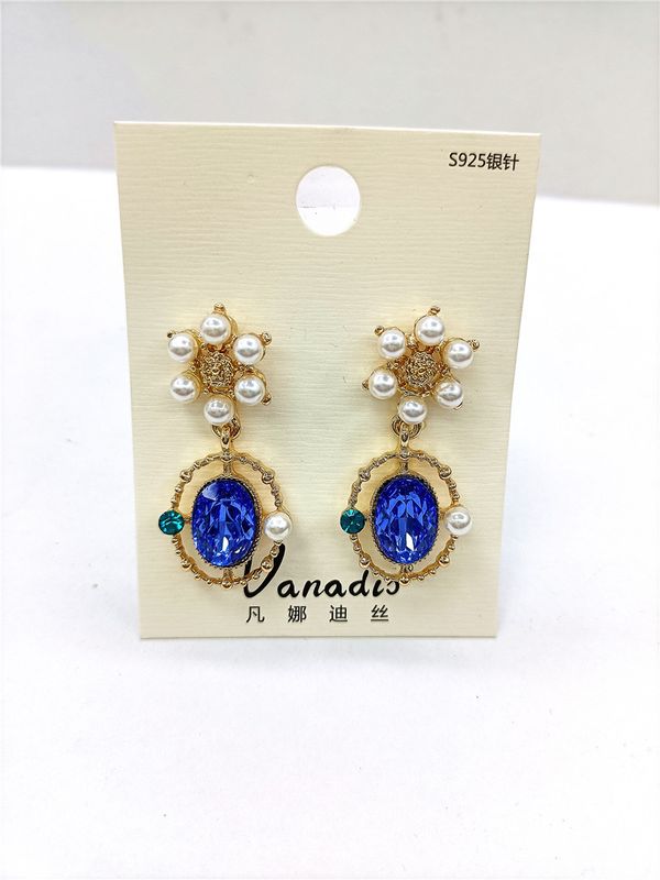 Retro Sapphire Pearl Flower Earrings Wholesale Nihaojewelry
