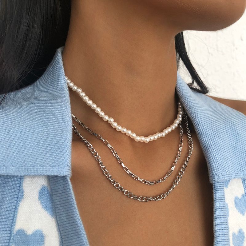 Imitation Pearl Stacking Chain Multilayer Necklace Wholesale Nihaojewelry