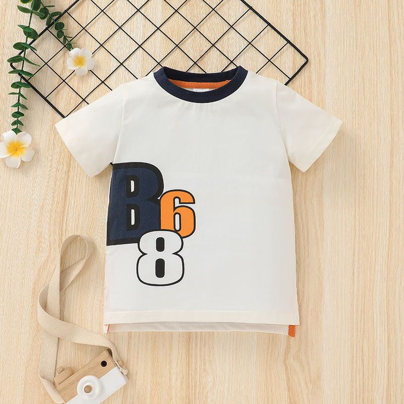 Simple Number Printing Summer Round Neck Children's Tops Wholesale Nihaojewelry