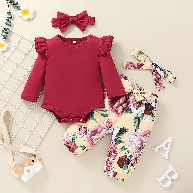 Fashion Printing Long-sleeved Children's Romper Two-piece Suit Wholesale Nihaojewelry