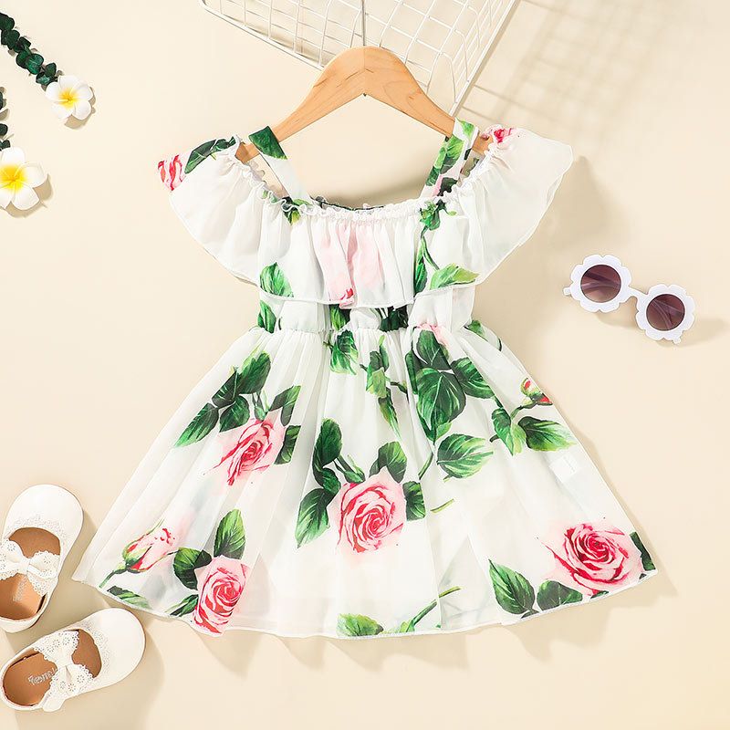 Mode Kinder Chiffon Blumendruck Kleid Großhandel Nihaojewelry