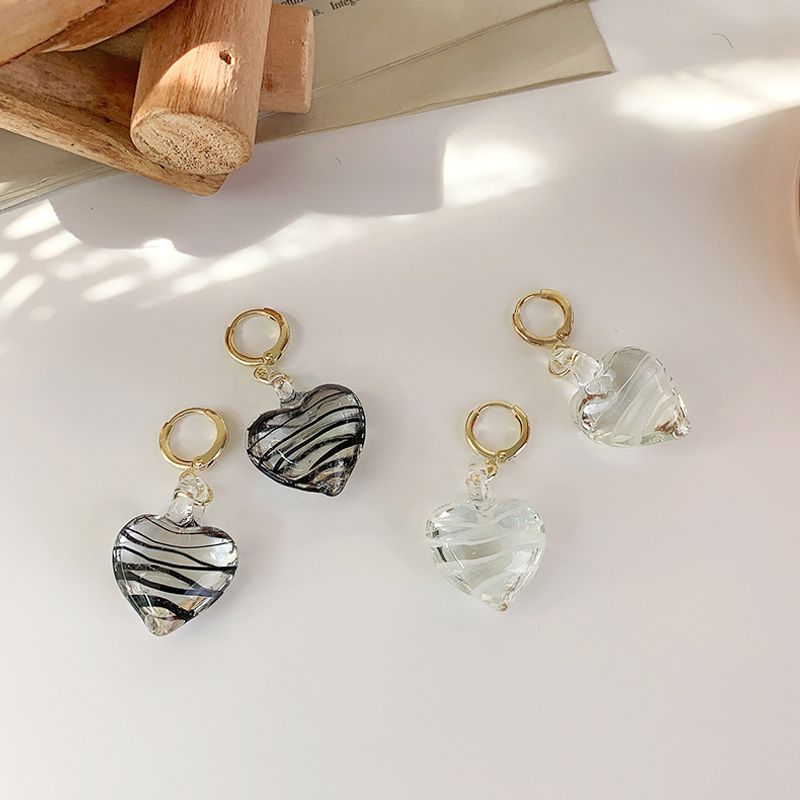 Handmade Black White Ripple Glass Heart Pendant Earrings Wholesale Nihaojewelry