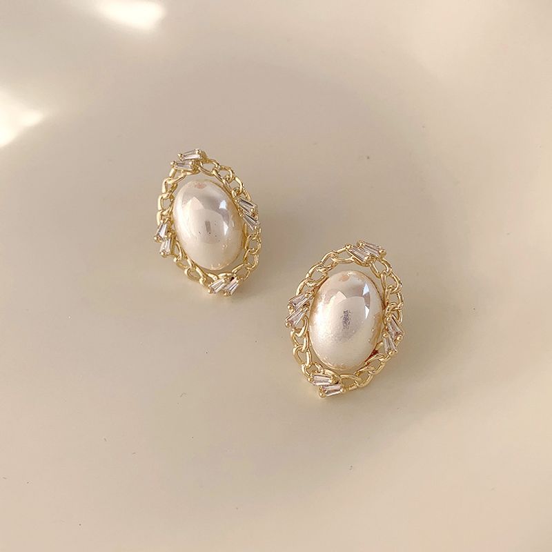 Vintage Oval Pearl Stud Earrings Wholesale Nihaojewelry