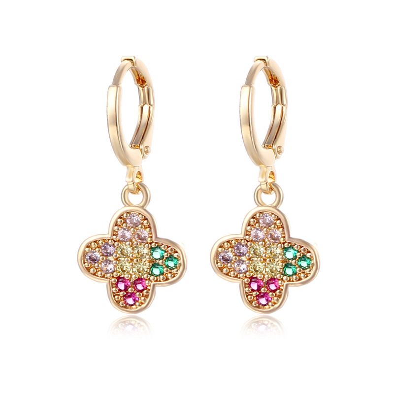 Fashion Vintage Color Inlaid Zircon Four-leaf Clover Earrings Wholesale Nihaojewelry