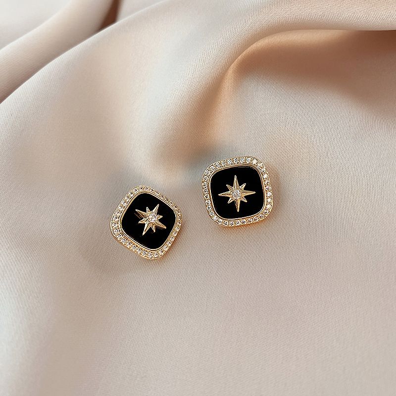 Pendientes De Estrella De Seis Puntas Retro En Blanco Y Negro Cuadrados Coreanos Al Por Mayor Nihaojewelry