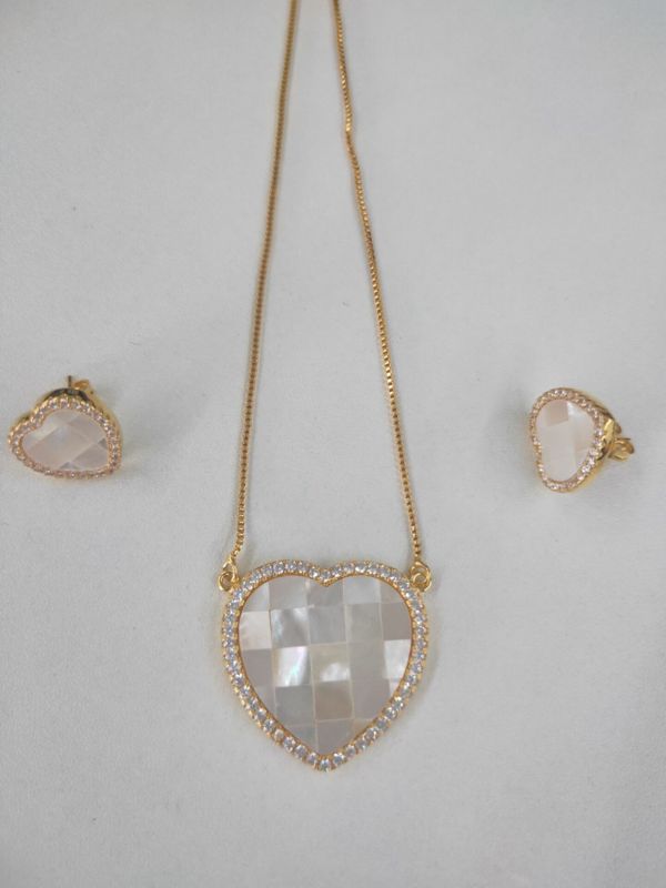 Rhombus Heart-shaped Pendant Copper Inlaid Zircon Earrings Necklace Set Wholesale Nihaojewelry