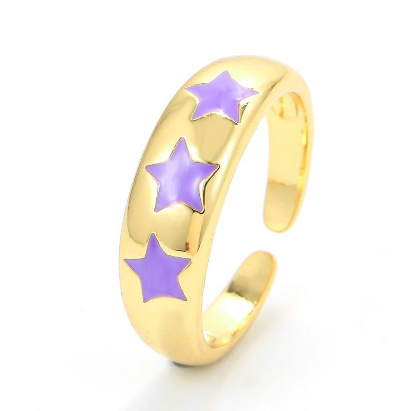 Simple Retro Five-pointed Star Color Oil Drop Geometric Copper Ring Wholesale Nihaojewelry