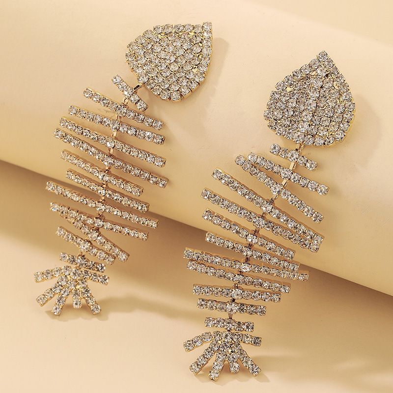 Pendientes De Espina De Pez De Diamantes De Imitación Con Incrustaciones Completas Simples De Moda Al Por Mayor Nihaojewelry
