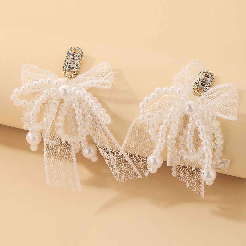 925 Silver Needle Vintage Pearl Rhinestone-encrusted Zircon Lace Bow Stud Earrings European And American Ins French Style Temperament Earrings For Women