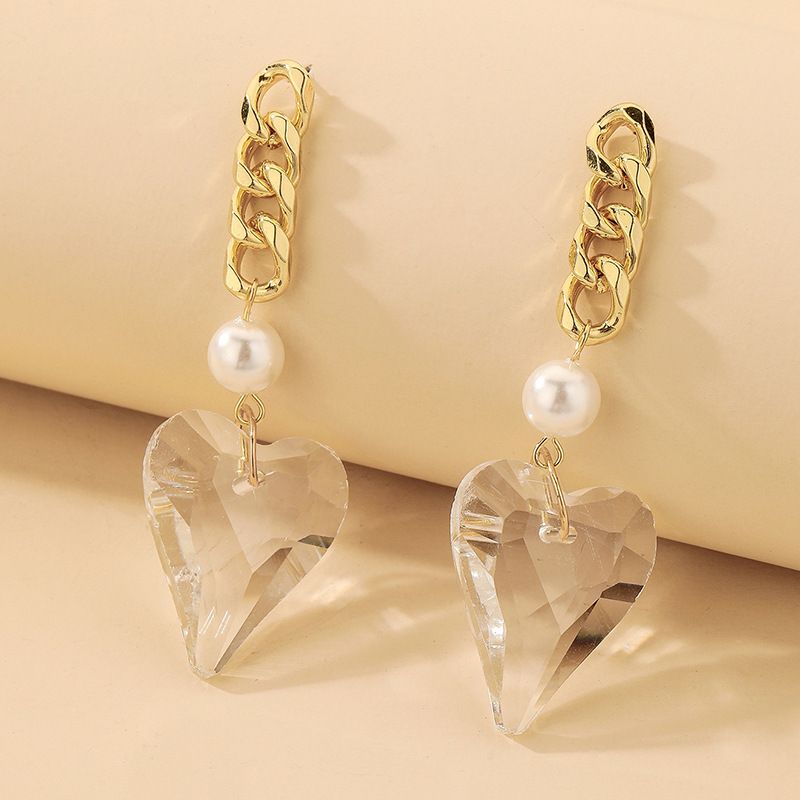 Retro Pearl Crystal Heart Hollow Chain Earrings Wholesale Nihaojewelry