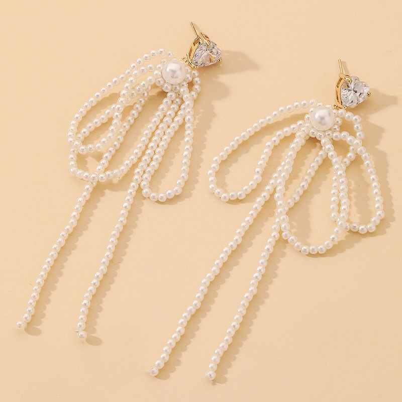 Fashion Crystal Pearl Bow Tassel Earrings Wholesale Nihaojewelry