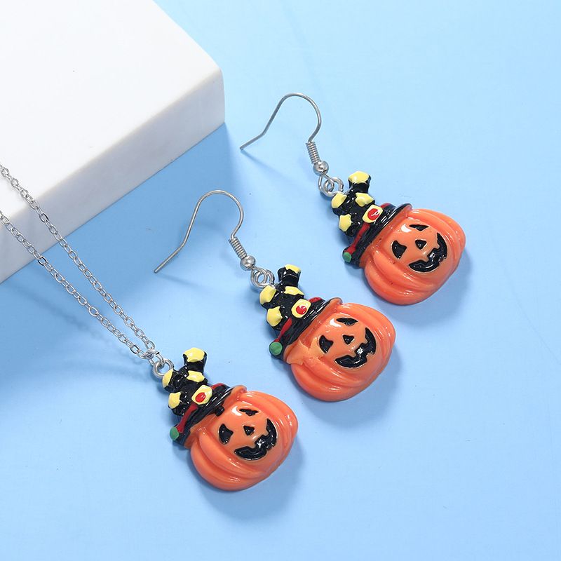 Halloween Pumpkin Pendant Earrings Necklace Set Wholesale Nihaojewelry