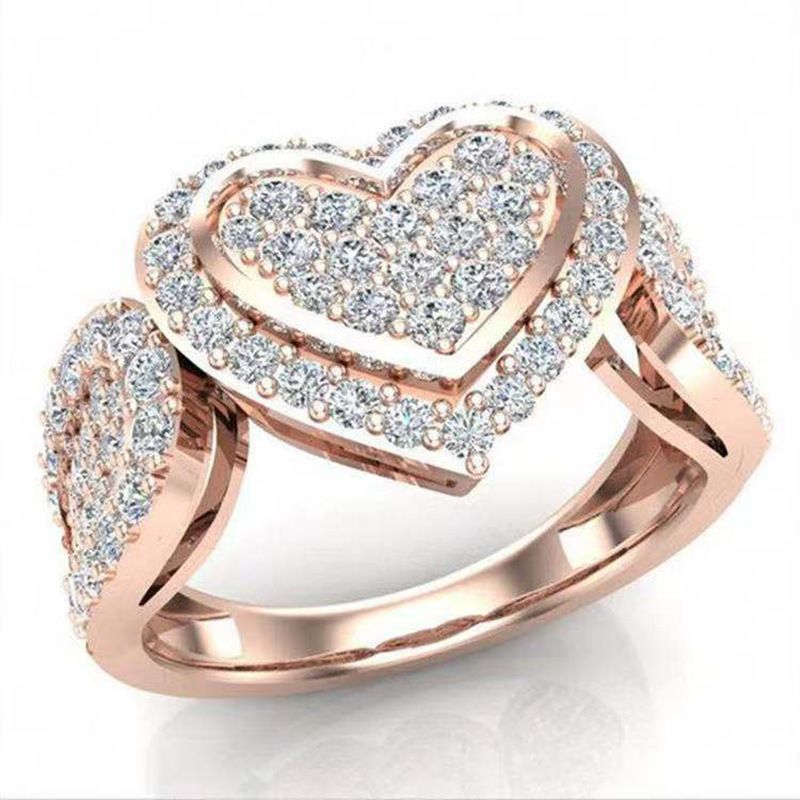Anillo De Diamantes De Imitación Con Incrustaciones Completas En Forma De Corazón De Moda Al Por Mayor Nihaojewelry
