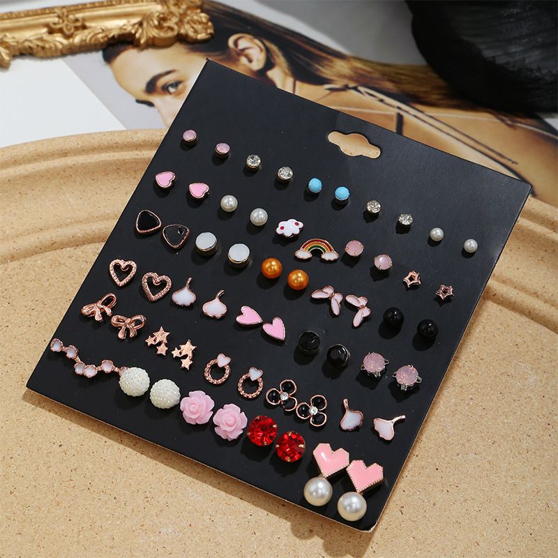 Korean 30 Pairs Flower Heart Geometric Earrings Set Wholesale Nihaojewelry