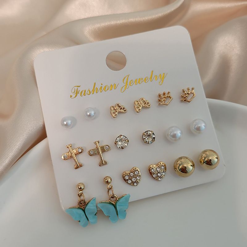 Retro Diamond-studded Opal Flower Pearl Earrings Multi-pair Wholesale Nihaojewelry