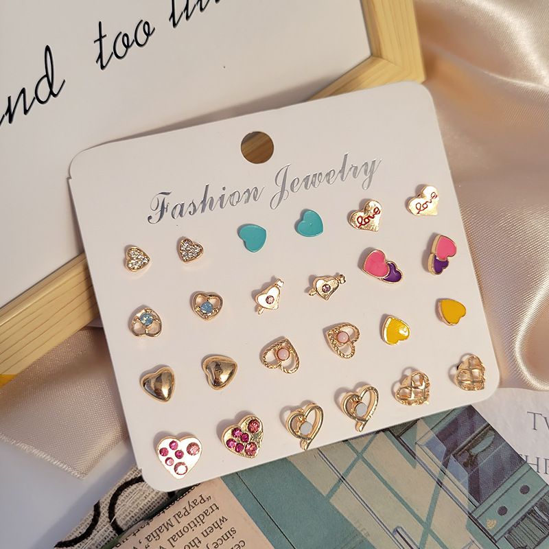 Fashion Color Dripping Alloy Heart-shaped Earrings Set Wholesale Nihaojewelry