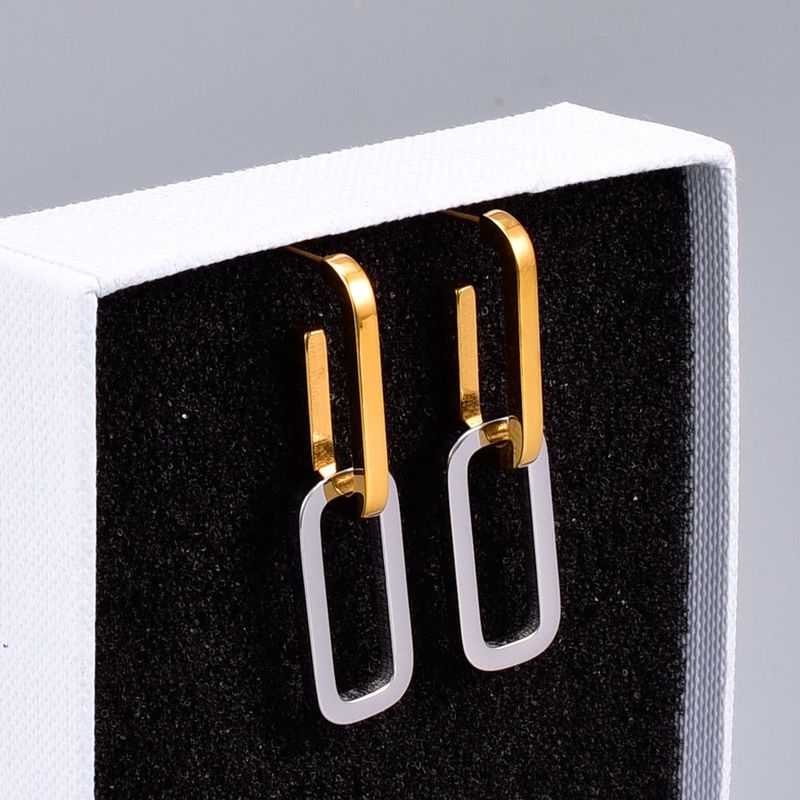 Simple Glossy Chain Asymmetric Square Ring Earring Wholesale Nihaojewelry