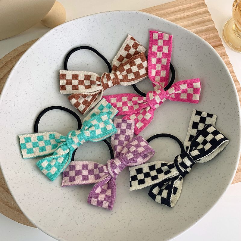 Fashion Checkerboard Knitted Bow Hair Rope Wholesale Nihaojewelry