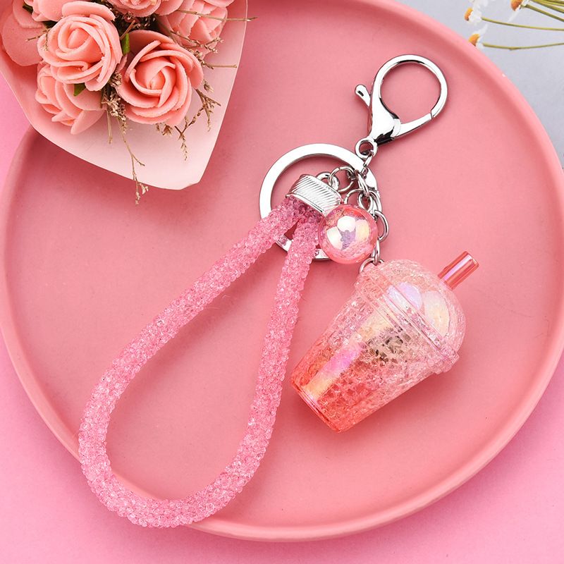 Simulation D'été Transparent Tasse Lumineux Keychain Glace Fissure Clignotant Lumière Acrylique Diamant Corde Pendentif De Voiture Porte-clés En Gros