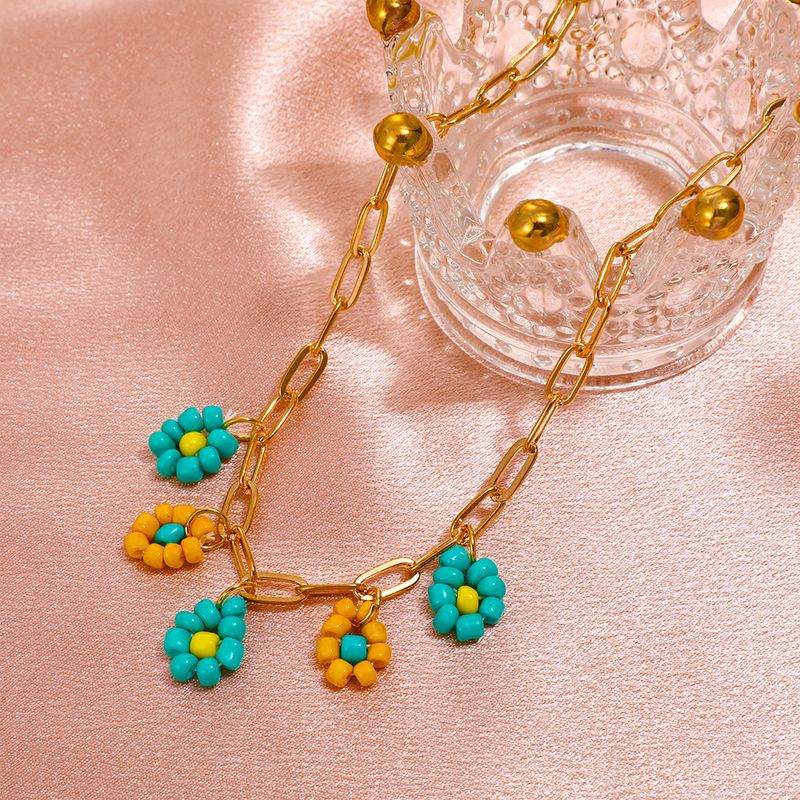 Fashion Color Daisy Thick Hollow Chain Geometric Necklace Wholesale Nihaojewelry
