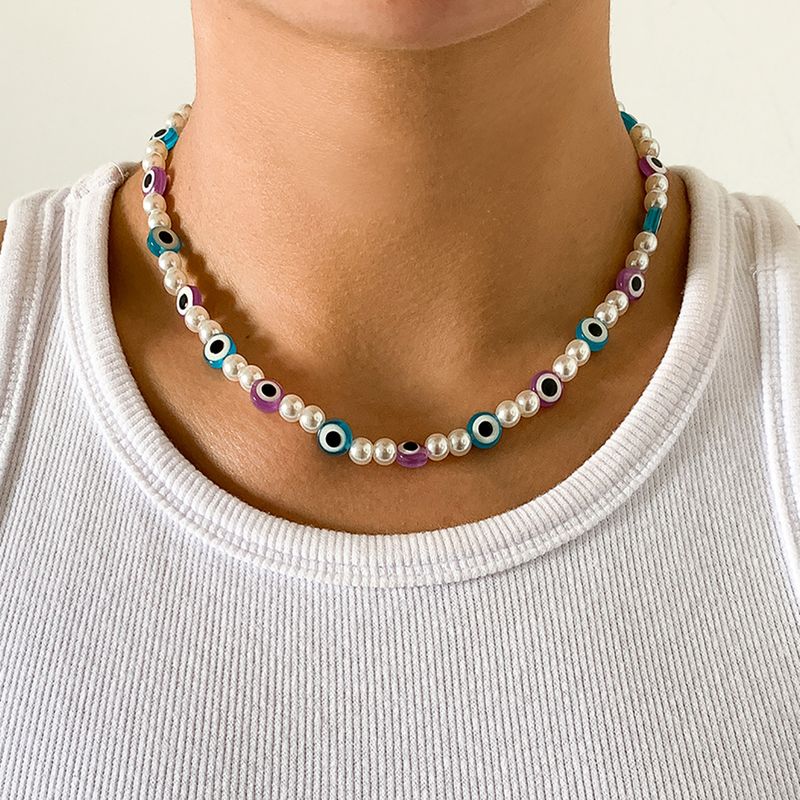 Mode-mix Wulstige Acrylperlenaugen Kontrastfarbe Einschichtige Halskette Großhandel Nihaojewelry