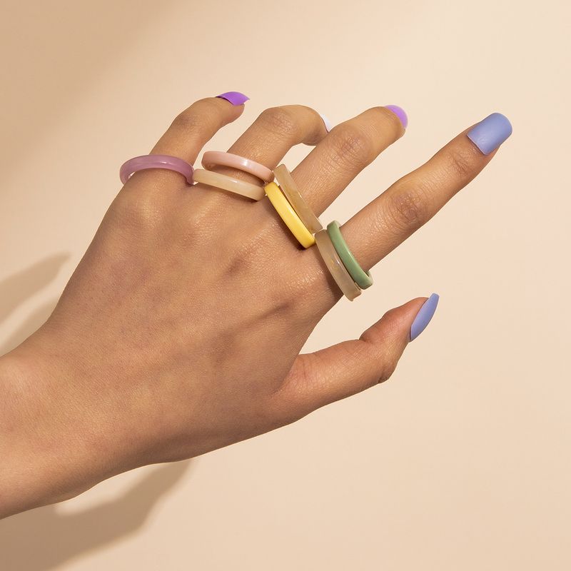 Simple Retro Candy Color Geometric Ring Set Wholesale Nihaojewelry