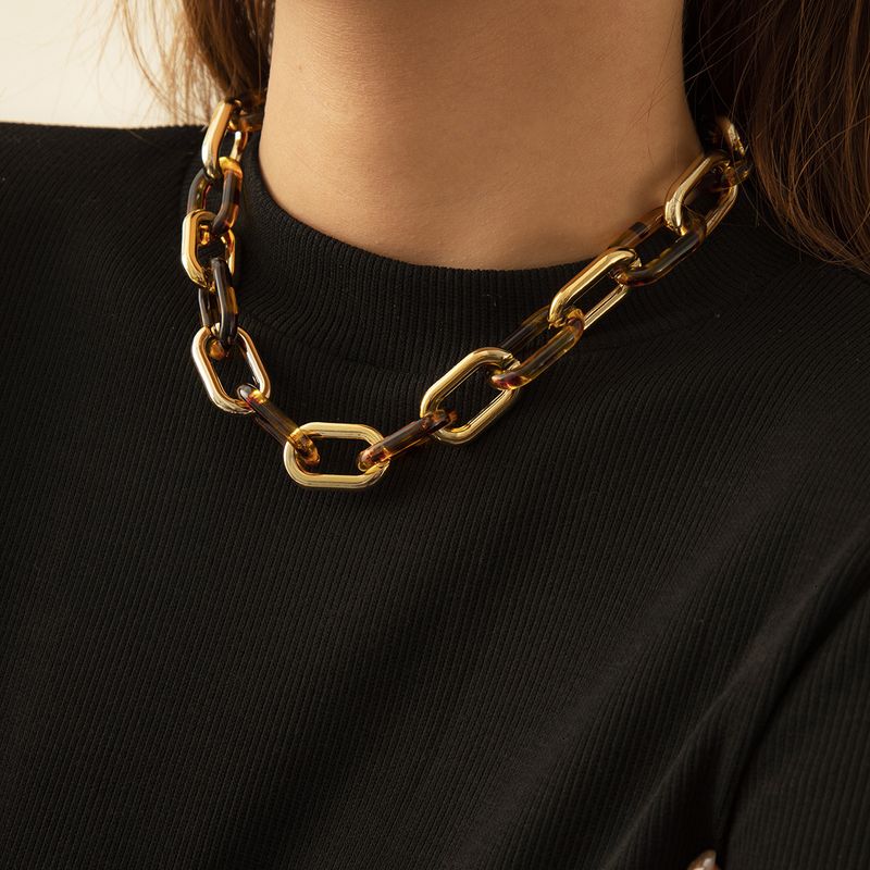 Vintage Hollow Single-layer Leopard Print U-shaped Lock Chain Necklace Wholesale Nihaojewelry