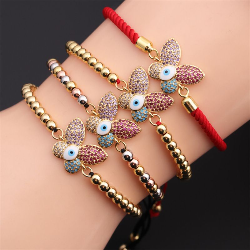 Fashion Colorful Zircon Inlaid Butterfly Adjustable Copper Bracelet Wholesale Nihaojewelry