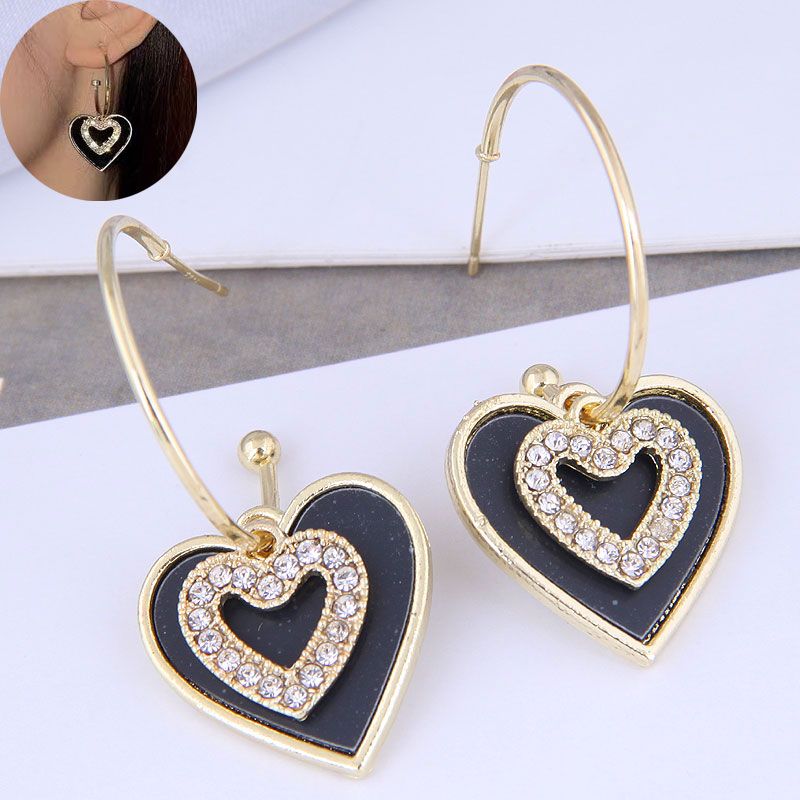 Simple Flashing Diamond Heart Earrings Wholesale Nihaojewelry