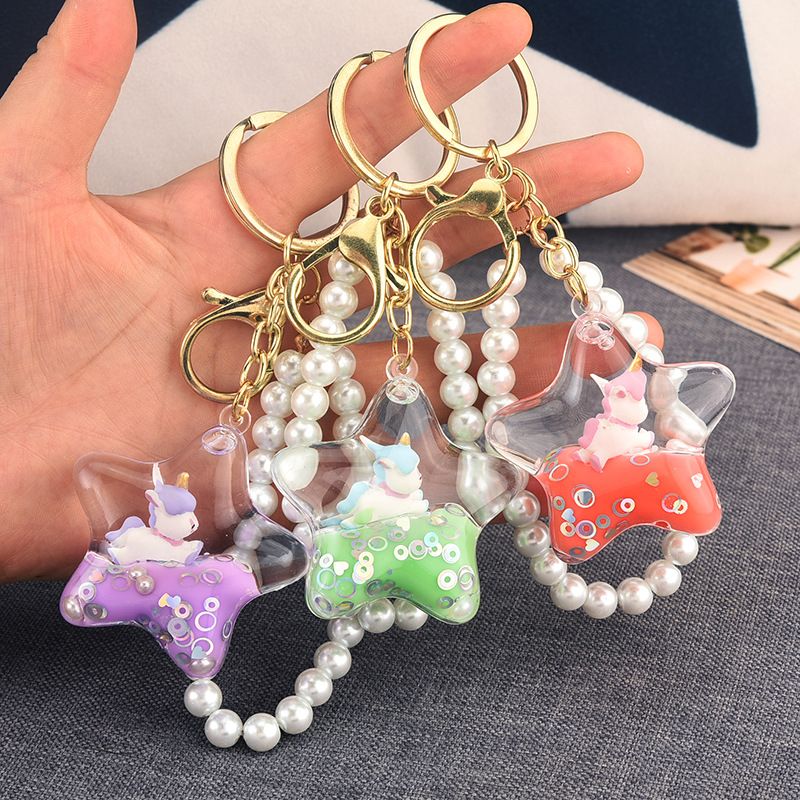 Acrylic Floating Liquid Milk Five-pointed Star Keychain Wholesale Nihaojewelry