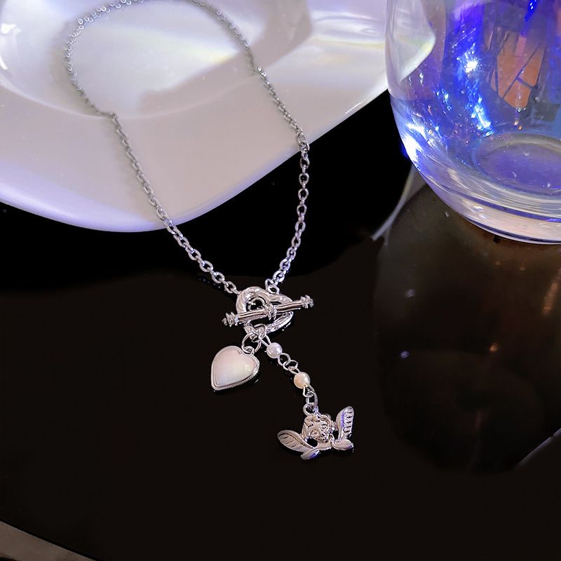 Fashion Titanium Steel Heart Angel Pearl Necklace Wholesale Nihaojewelry