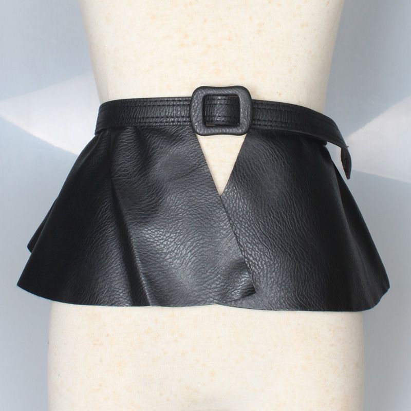 Ultra-ancho Cintura Sello Exterior Pu Cuero Falda Decoración Mujer Versátil Cinturón Camisa Vestido Negro