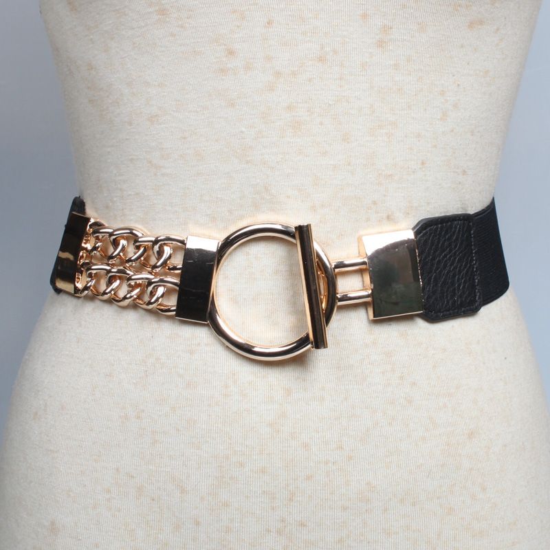 Anillo De Metal Europeo Y Americano Con Vestido Atado A La Cintura Sello A La Cintura Cadena Versátil Elástico Cinturón Ancho Personalidad
