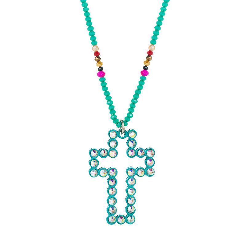 Cross Pendant Long Sweater Chain Alloy Diamond Crystal Necklace