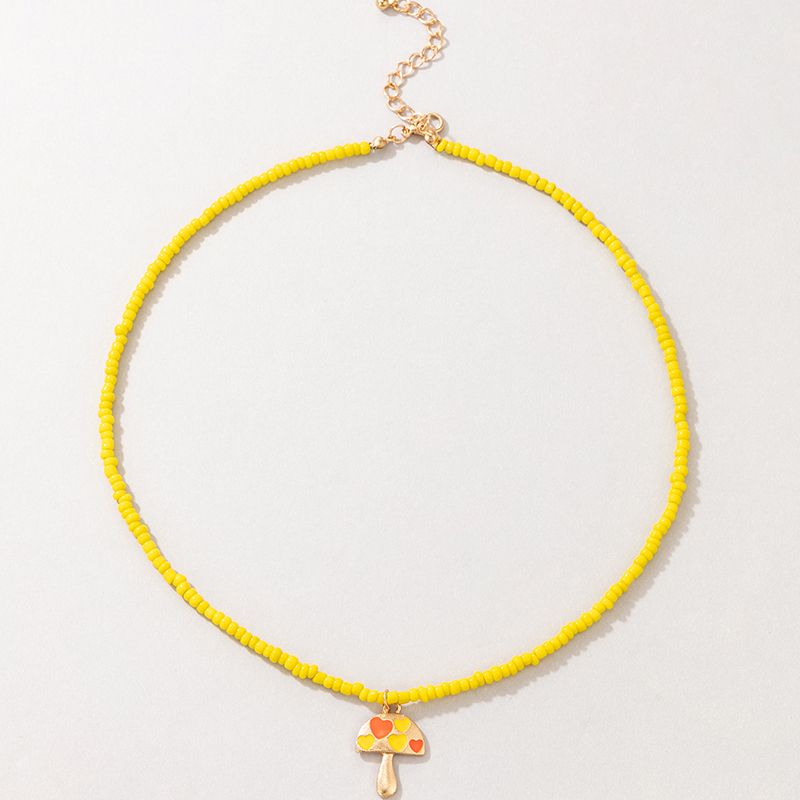 Joyería Creativa Collar De Perlas De Arroz Amarillo Bohemio Collar De Setas